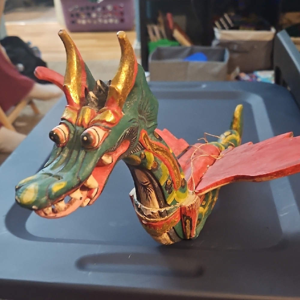 Colorful Dragon Figurine with Red Wings